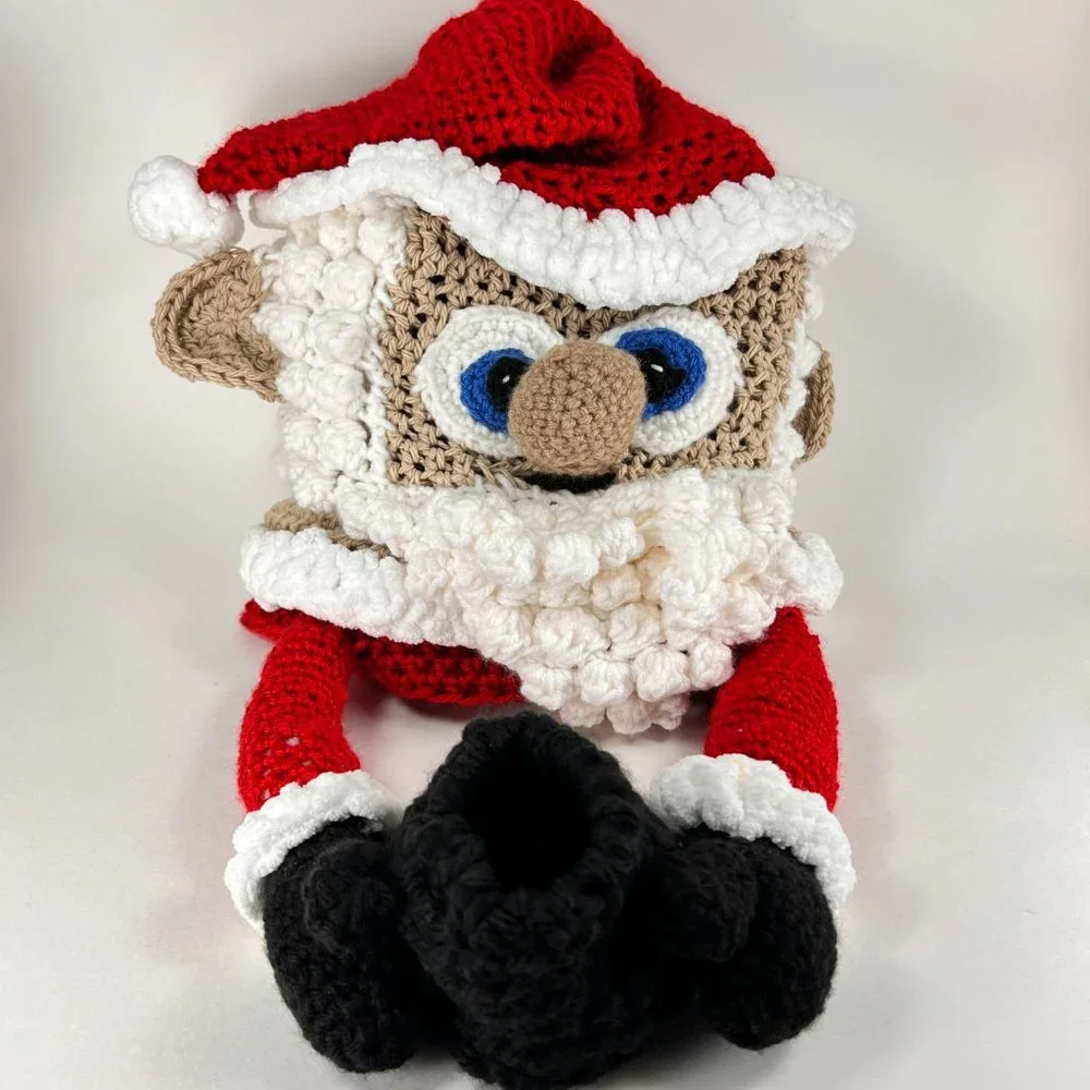 Santa Claus Facial Tissue Box Cover Knitted Crocheted Christmas Bathroom Holiday